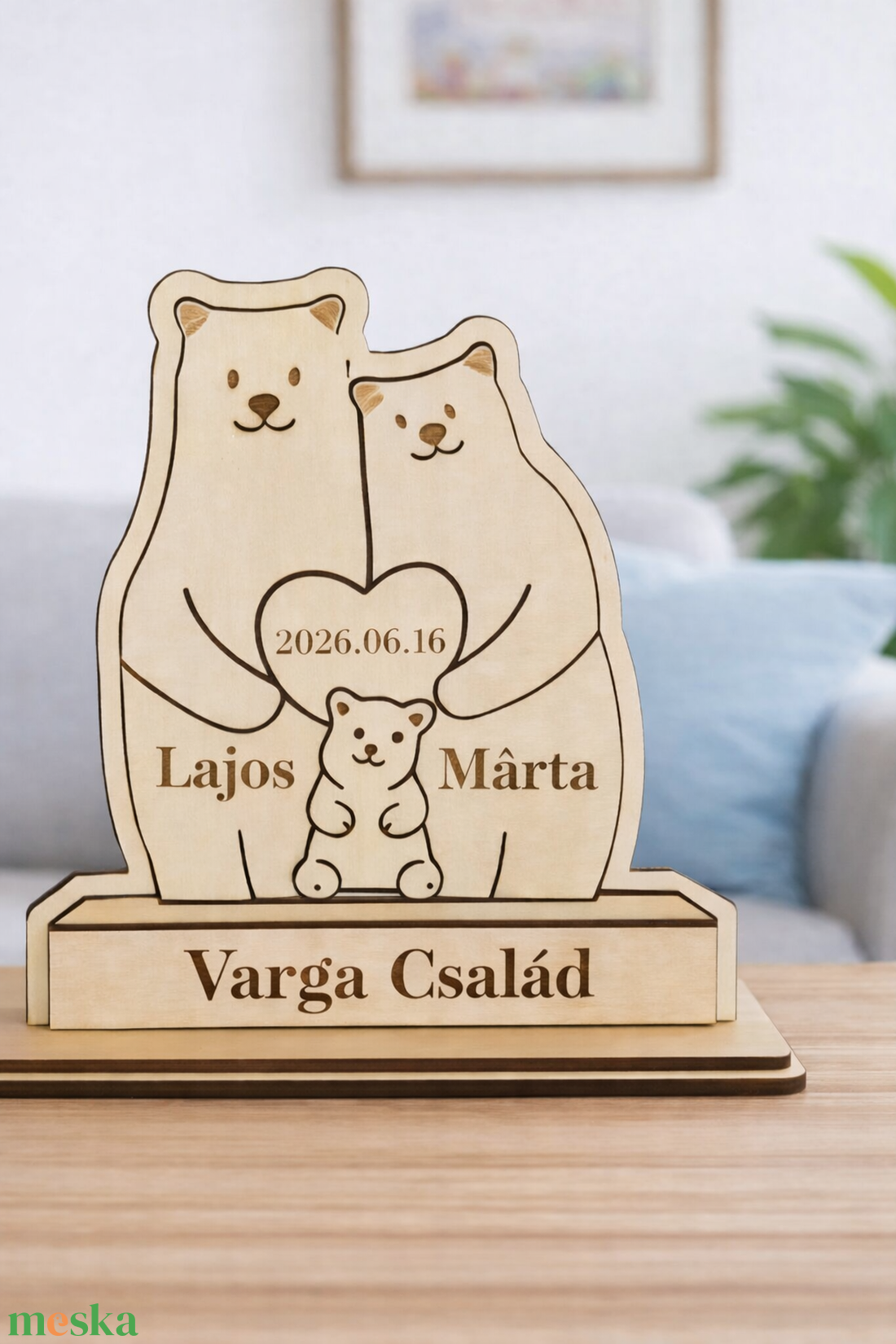  Egyedi gravírozott fa maci család � személyes ajándék szívből � - otthon & életmód - dekoráció - asztal és polc dekoráció - asztaldísz - Meska.hu