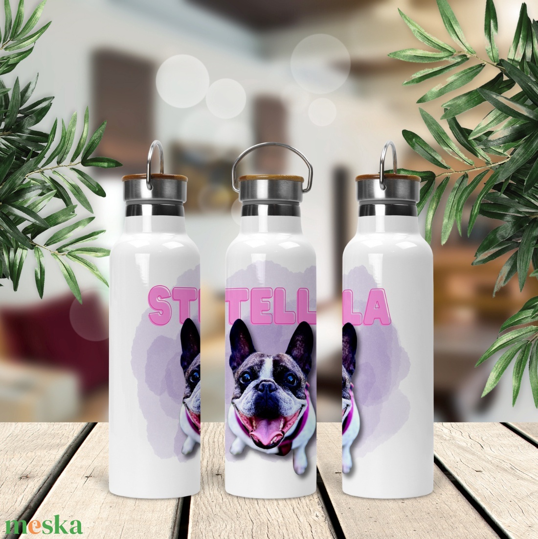 Egyedi kutyás, macskás bambusz fedeles fém kulacs 750ml  a kedvenced mindig veled! - otthon & életmód - konyhafelszerelés, tálalás - italos kellékek - kulacsok - Meska.hu
