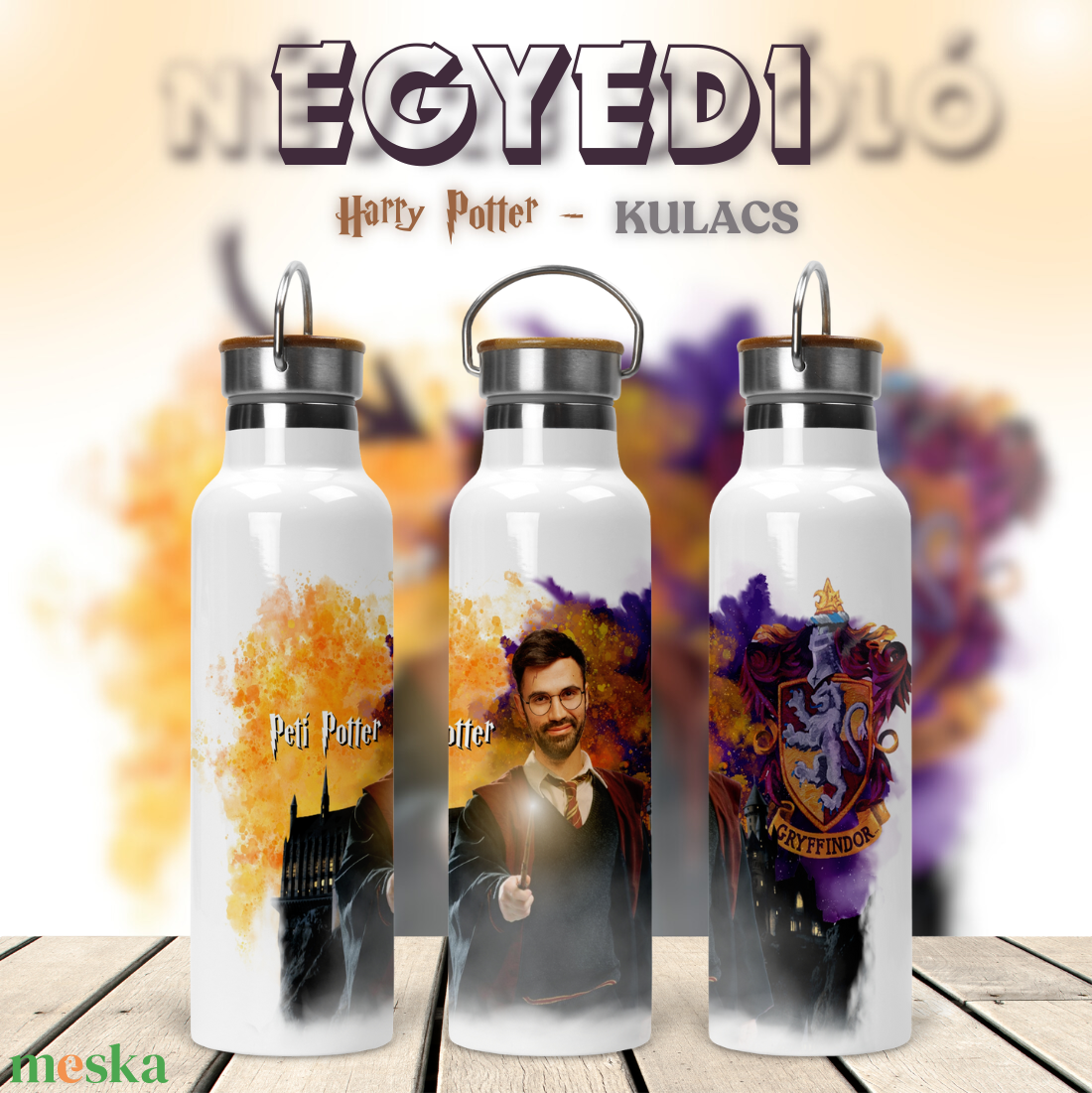 Egyedi Harry Potter - bambusz fedeles fém kulacs 750ml - otthon & életmód - konyhafelszerelés, tálalás - italos kellékek - kulacsok - Meska.hu