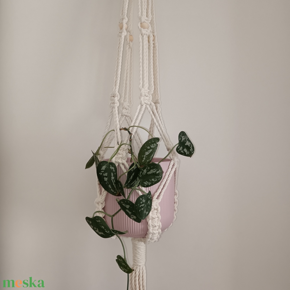 Makramé virágtartó - közepes - otthon & életmód - dekoráció - virágdísz és tartó - virágtartó - Meska.hu