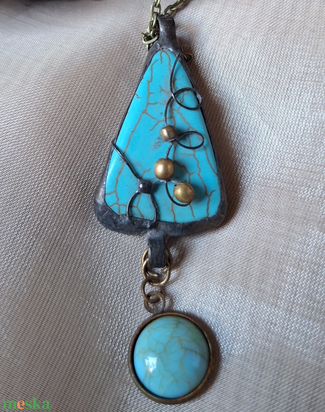 Antik hatású nyaklánc türkiz medállal - ékszer - nyaklánc - medálos nyaklánc - Meska.hu