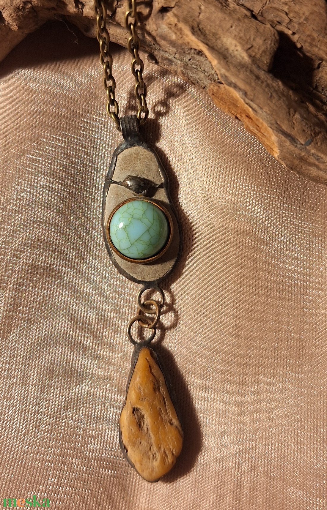 Antik hatású nyaklánc türkiz díszítéssel - ékszer - nyaklánc - medálos nyaklánc - Meska.hu