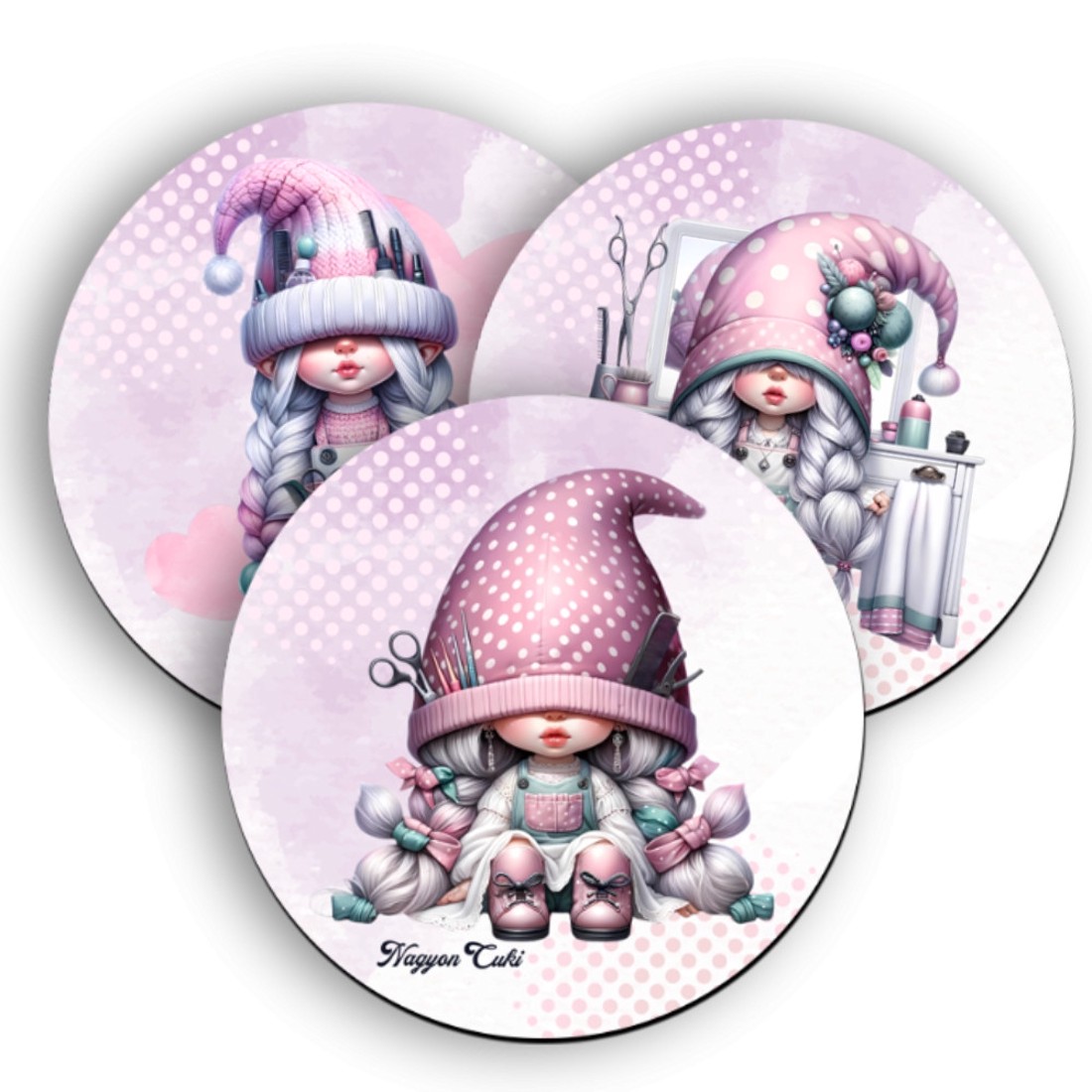 3 db aranyos fodrász manós kör alakú alátét szett (#48) -  - Meska.hu