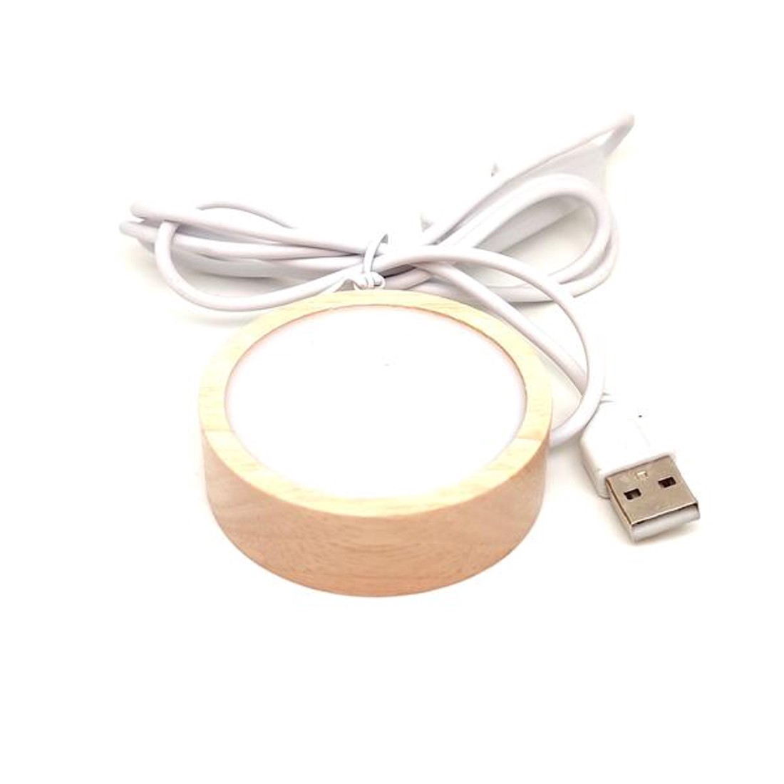 Fa kerek színváltós LED világító talp tejfehér 6 cm USB csatlakozással - kellékek & szerszámok - ásvány alapanyag - ásvány lámpa - Meska.hu