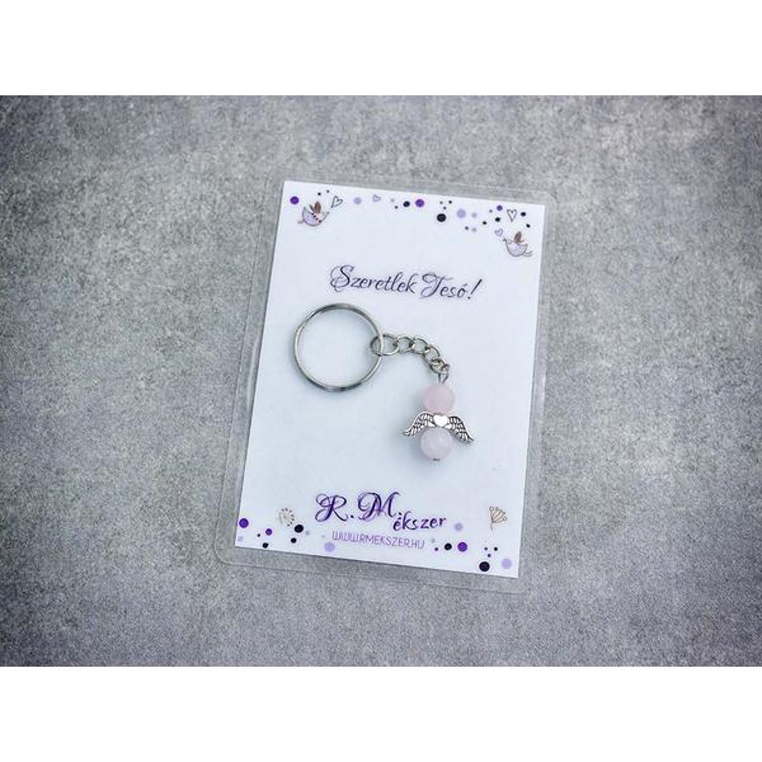 Szeretlek Tesó kulcstartó rózsakvarccal - táska & tok - kulcstartó & táskadísz - kulcstartó - Meska.hu