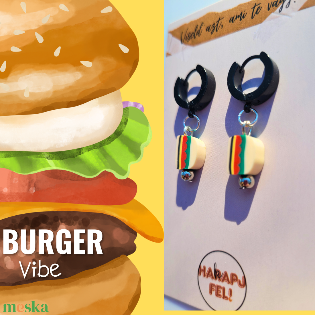 Én Ma Burger Hangulatban Vagyok - burger fülbevaló - ékszer - fülbevaló - lógó fülbevaló - Meska.hu