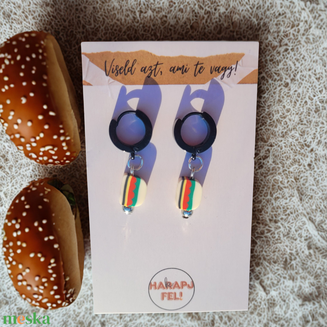 Én Ma Burger Hangulatban Vagyok - burger fülbevaló - ékszer - fülbevaló - lógó fülbevaló - Meska.hu