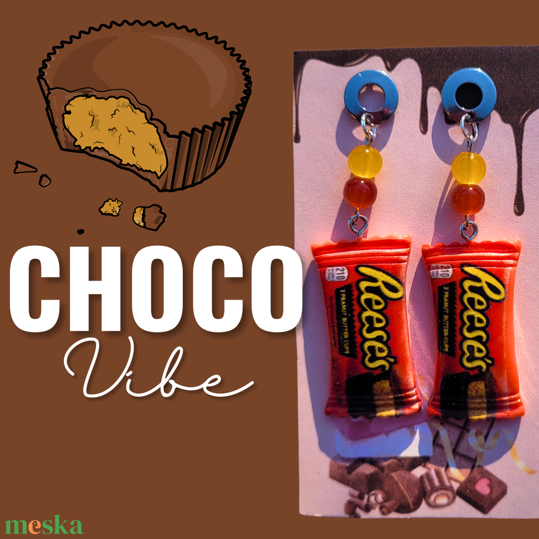 Reese's lógós fülbevaló - ékszer - fülbevaló - lógó fülbevaló - Meska.hu
