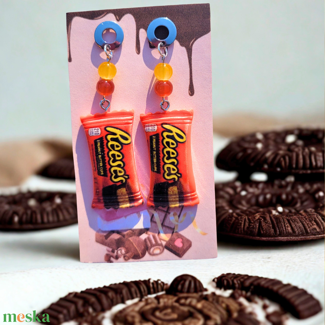 Reese's lógós fülbevaló - ékszer - fülbevaló - lógó fülbevaló - Meska.hu