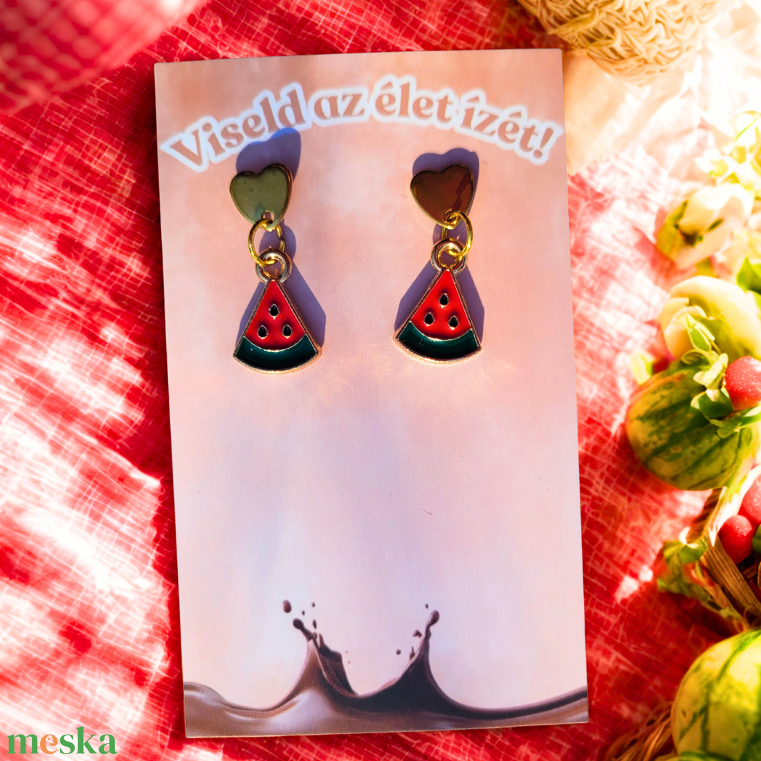 Napérlelte Dinnye Fülbevaló - ékszer - fülbevaló - lógó fülbevaló - Meska.hu