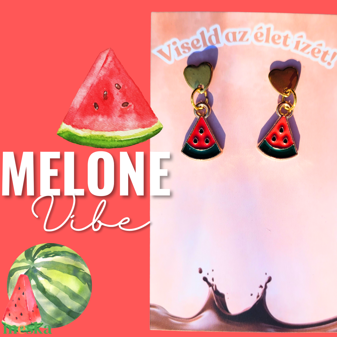Napérlelte Dinnye Fülbevaló - ékszer - fülbevaló - lógó fülbevaló - Meska.hu