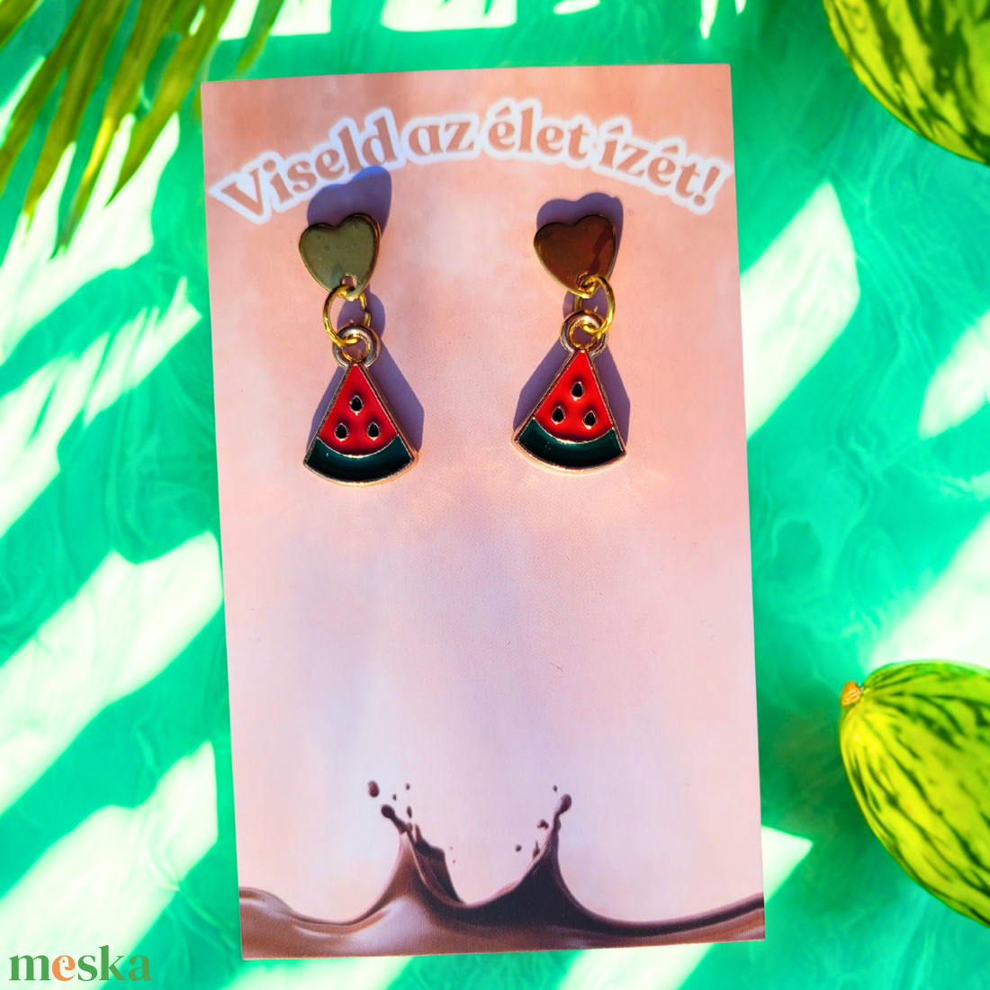 Napérlelte Dinnye Fülbevaló - ékszer - fülbevaló - lógó fülbevaló - Meska.hu