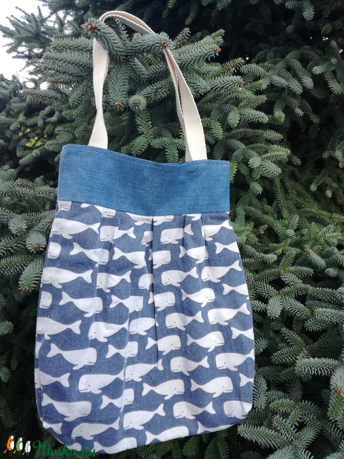 Vászontáska bálnamintás anyagból - táska & tok - kézitáska & válltáska - kézitáska - Meska.hu