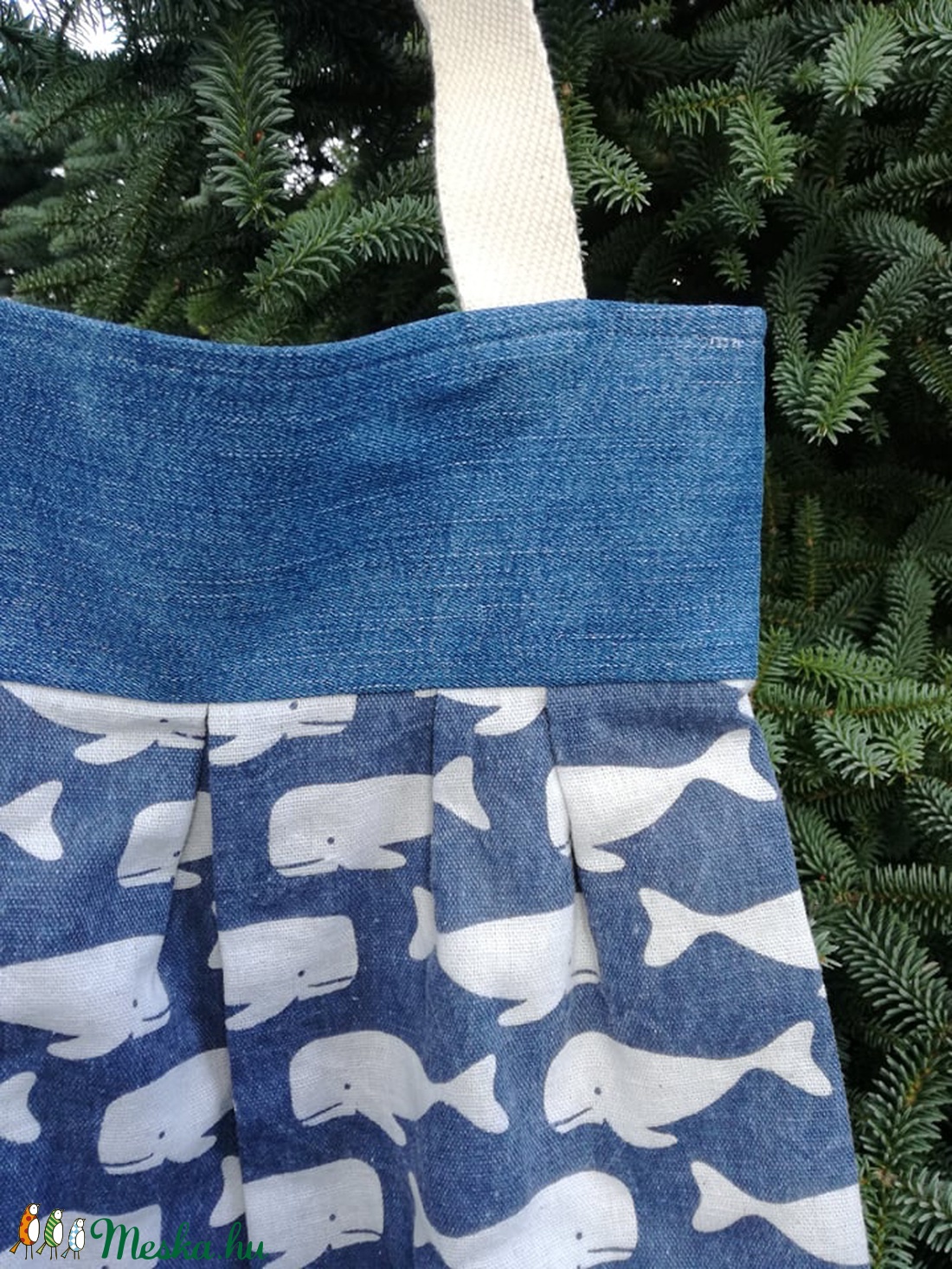 Vászontáska bálnamintás anyagból - táska & tok - kézitáska & válltáska - kézitáska - Meska.hu