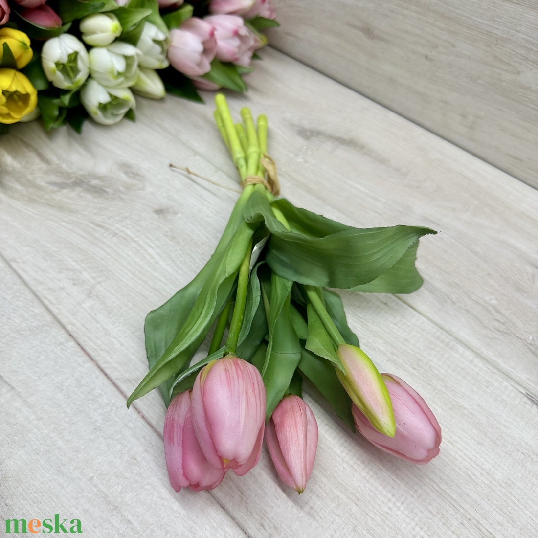 5 szálas real-touch, élethű tulipán - rózsaszín - otthon & életmód - dekoráció - virágdísz és tartó - csokor & virágdísz - Meska.hu