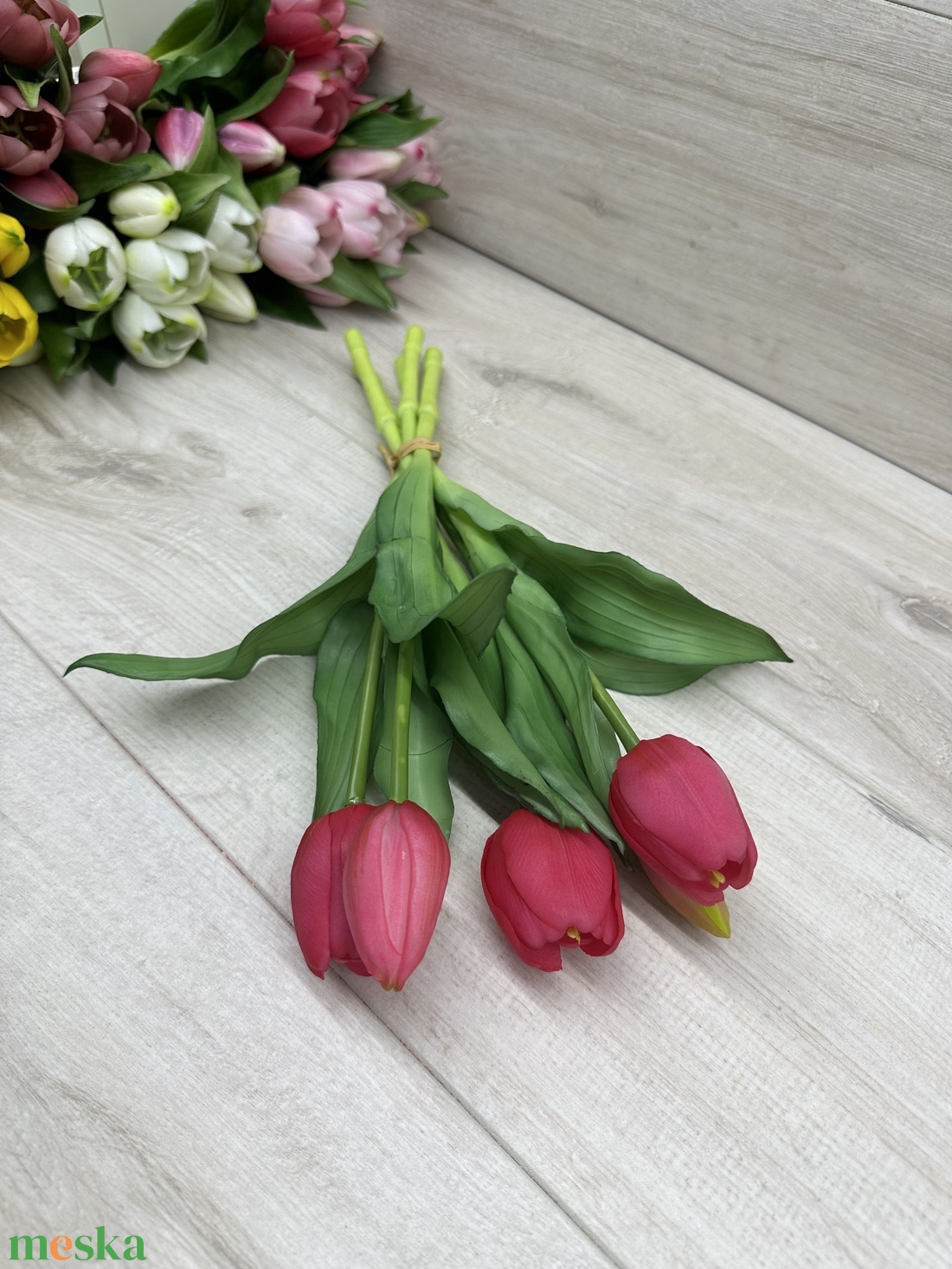 5 szálas real-touch, élethű tulipán - málnapiros - otthon & életmód - dekoráció - virágdísz és tartó - csokor & virágdísz - Meska.hu