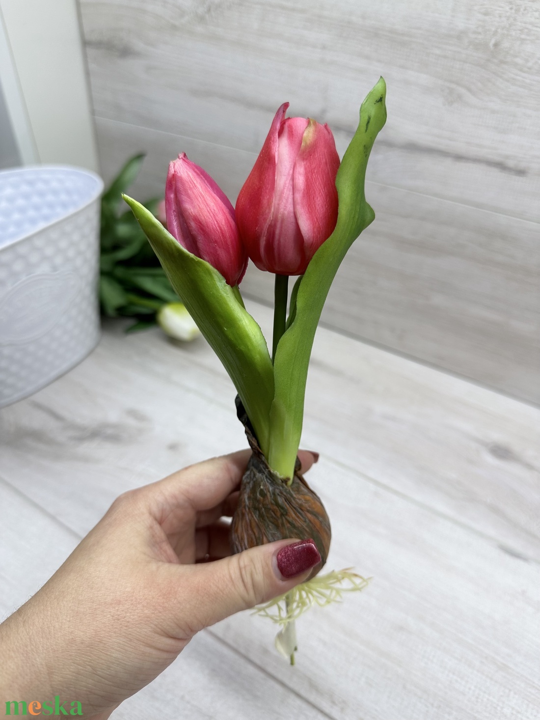 Élethű, real-touch hagymás tulipán - pink - otthon & életmód - dekoráció - virágdísz és tartó - csokor & virágdísz - Meska.hu