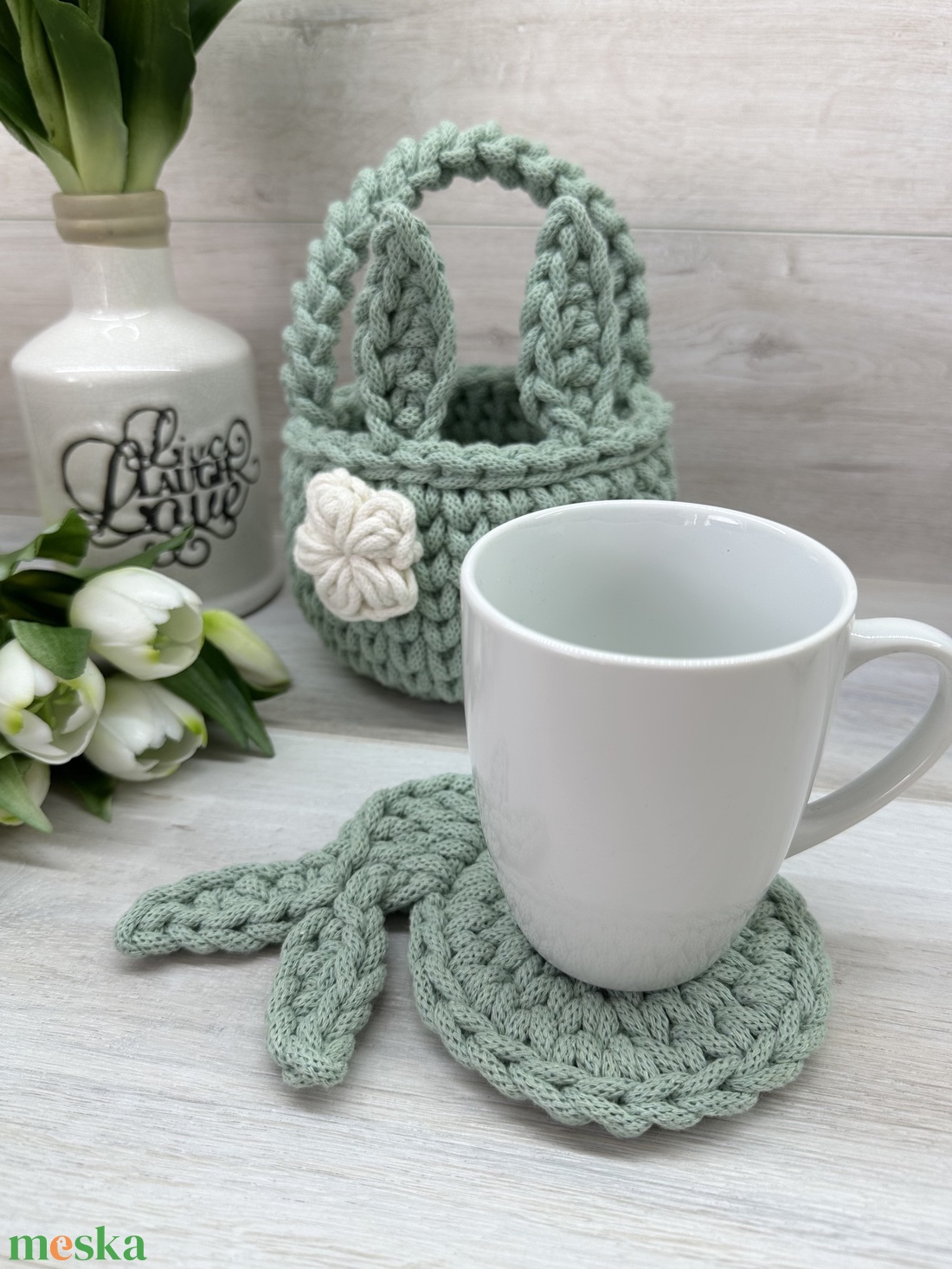 Nyuszis, húsvéti horgolt poháralátét - otthon & életmód - konyhafelszerelés, tálalás - tálalás - tányér- és poháralátét - Meska.hu