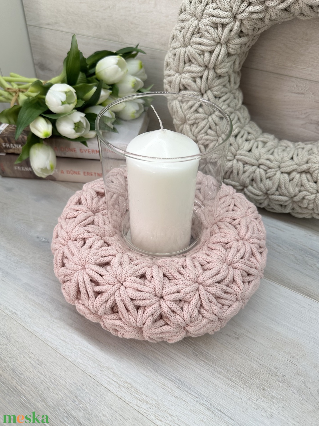 OkosDekor - Jázmin horgolt koszorú, S méret - otthon & életmód - dekoráció - asztal és polc dekoráció - asztaldísz - Meska.hu