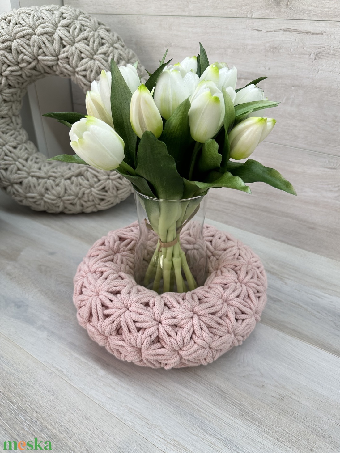 OkosDekor - Jázmin horgolt koszorú, S méret - otthon & életmód - dekoráció - asztal és polc dekoráció - asztaldísz - Meska.hu