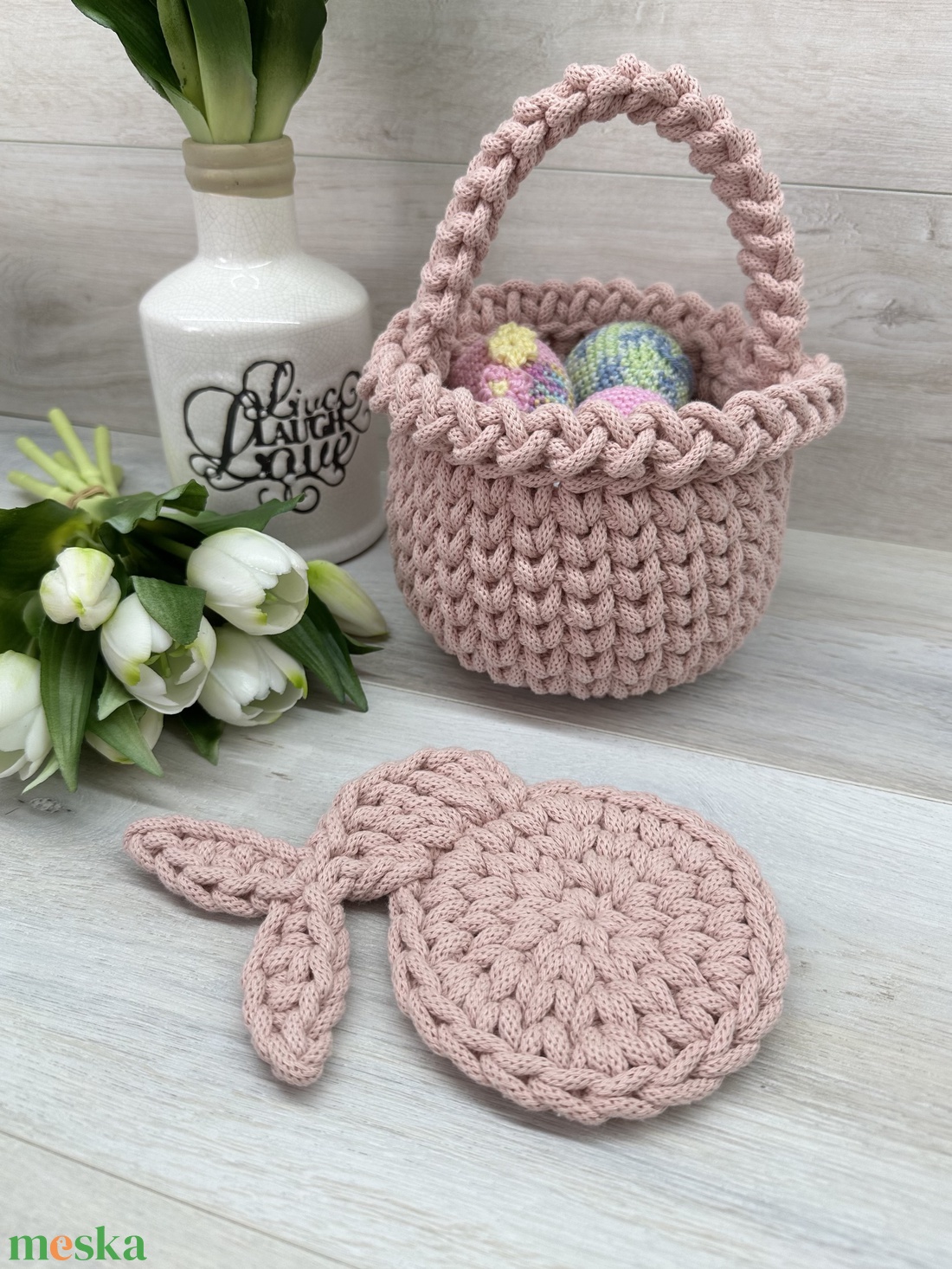 Horgolt húsvéti tojásgyűjtő kosár - otthon & életmód - tárolás & rendszerezés - tárolókosár - Meska.hu