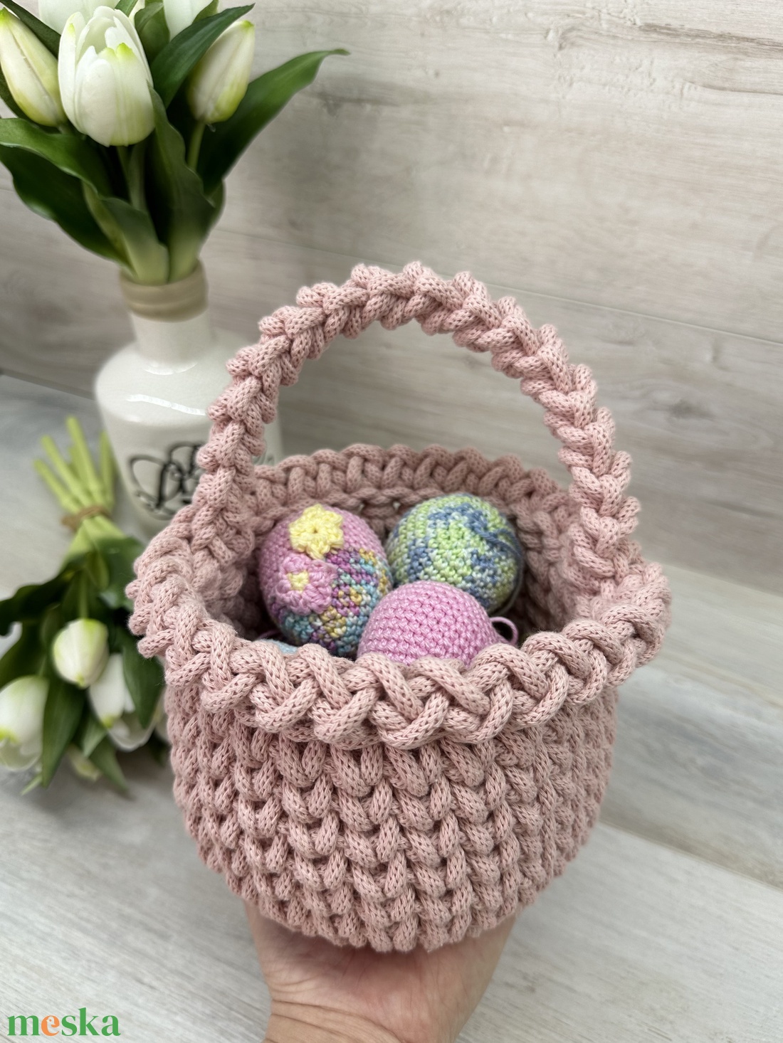 Horgolt húsvéti tojásgyűjtő kosár - otthon & életmód - tárolás & rendszerezés - tárolókosár - Meska.hu