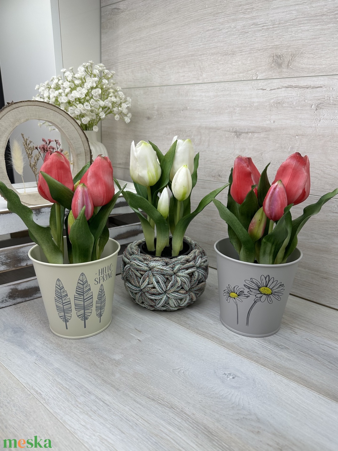 Pink élethű, real-touch tulipán kompozíció - otthon & életmód - dekoráció - virágdísz és tartó - csokor & virágdísz - Meska.hu