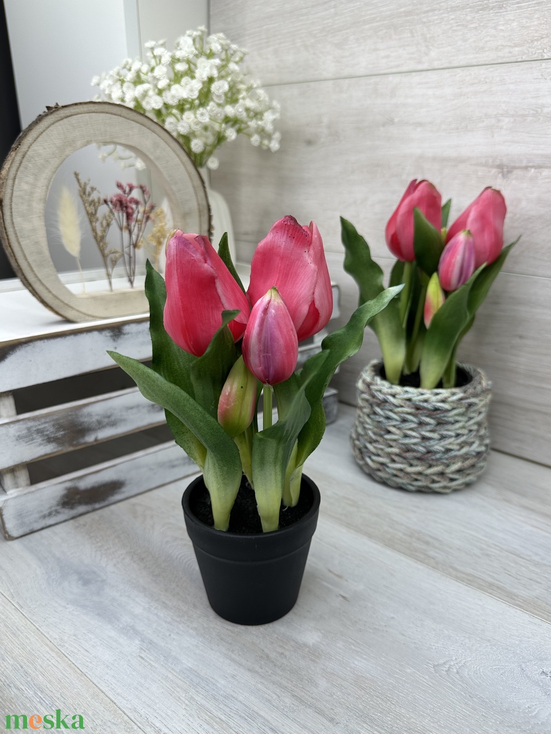 Pink élethű, real-touch tulipán kompozíció - otthon & életmód - dekoráció - virágdísz és tartó - csokor & virágdísz - Meska.hu
