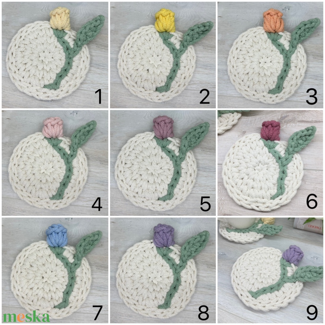 3D tulipános horgolt poháralátét - otthon & életmód - konyhafelszerelés, tálalás - tálalás - tányér- és poháralátét - Meska.hu