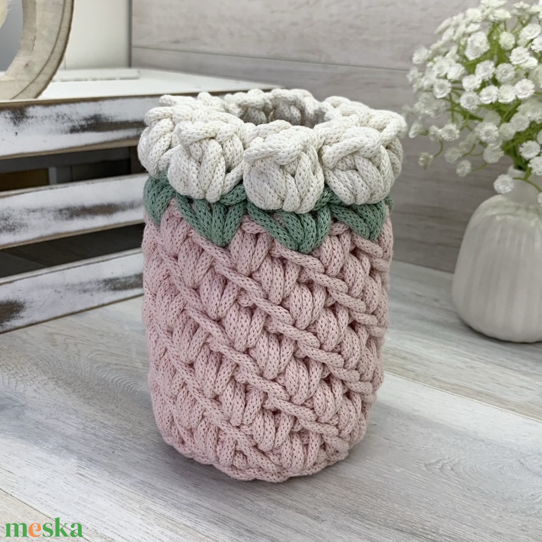 3D tulipános horgolt váza - Színes alap, Ekrü virággal - otthon & életmód - dekoráció - virágdísz és tartó - váza - Meska.hu 3D tulipános horgolt váza - Színes alap, Ekrü virággal - otthon & életmód - dekoráció - virágdísz és tartó - váza - Meska.hu