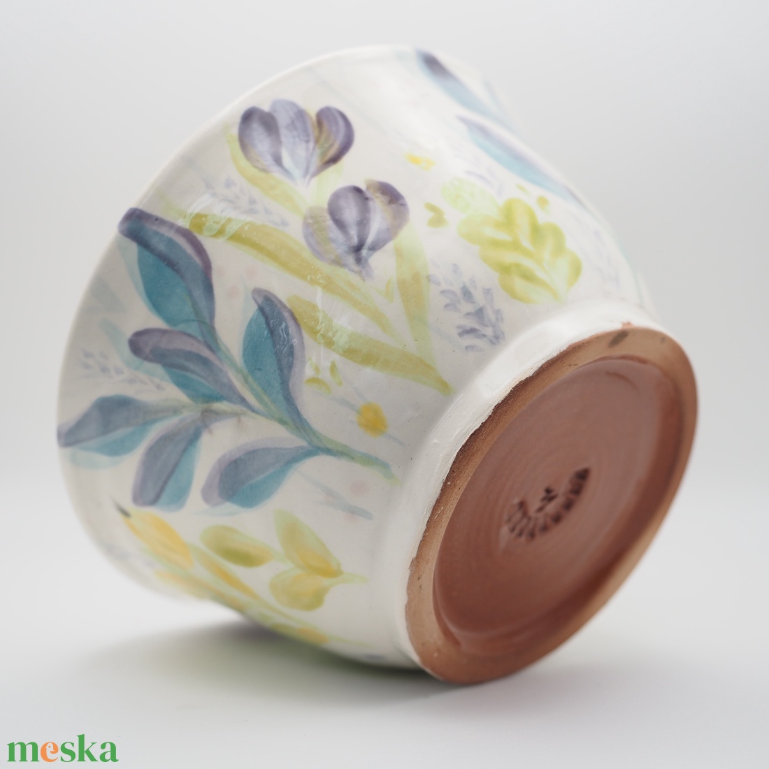 Korongozott, mezei virágmintával díszített kerámia tál   - otthon & életmód - dekoráció - asztal és polc dekoráció - dekorációs tál, tartó - Meska.hu