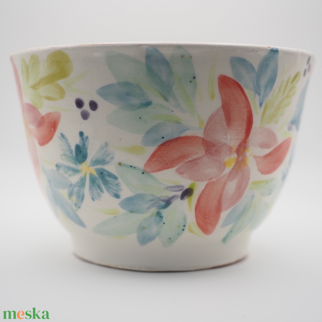 Korongozott, pasztell virágmintával díszített kerámia tál   - otthon & életmód - dekoráció - asztal és polc dekoráció - dekorációs tál, tartó - Meska.hu
