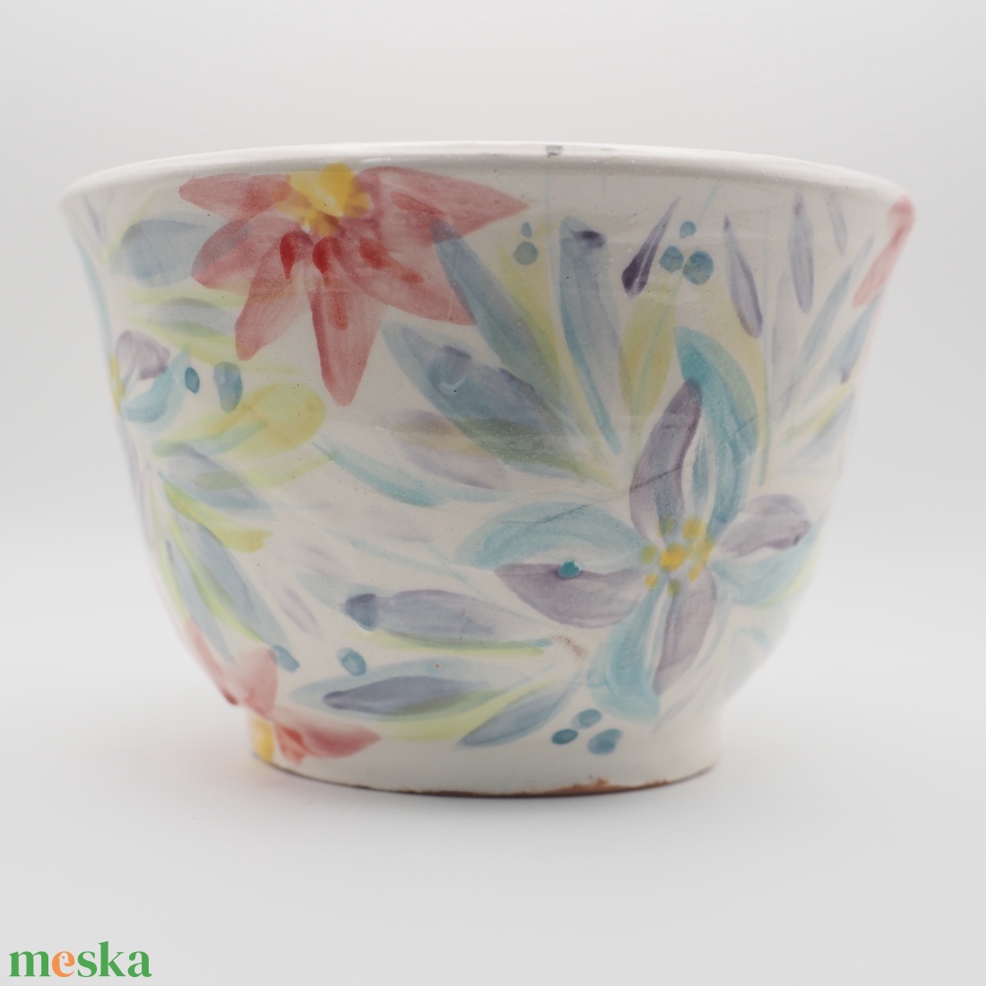 Korongozott, pasztell virágmintával díszített kerámia tál   - otthon & életmód - dekoráció - asztal és polc dekoráció - dekorációs tál, tartó - Meska.hu