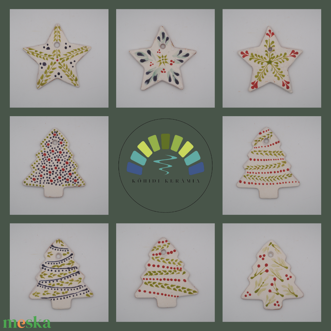 Karácsonyfa kerámia díszek - karácsony - karácsonyi lakásdekoráció - karácsonyfadíszek - Meska.hu