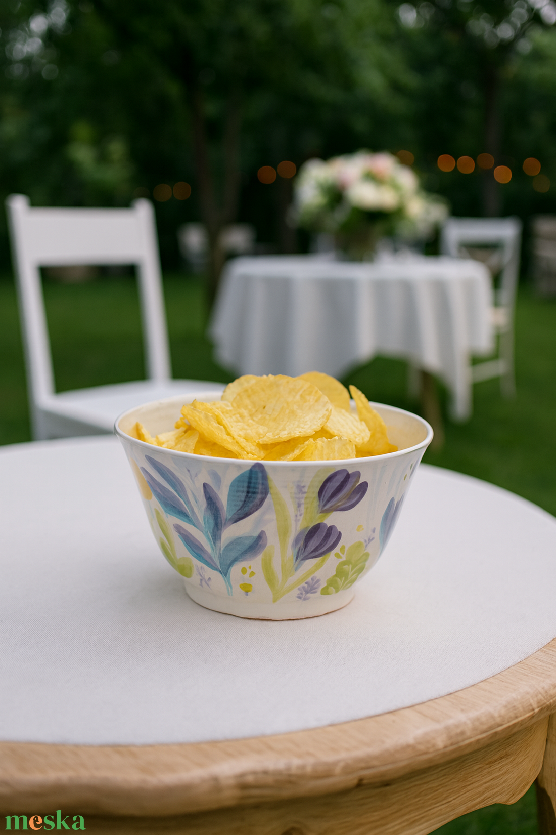 Korongozott, mezei virágmintával díszített kerámia tál   - otthon & életmód - dekoráció - asztal és polc dekoráció - dekorációs tál, tartó - Meska.hu