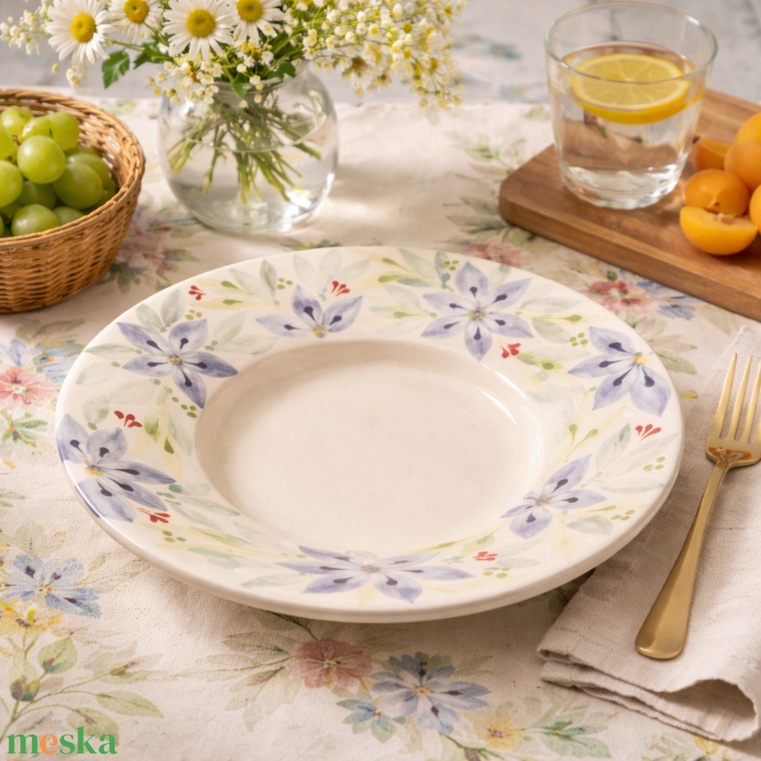 Korongozott kerámia kistányér - Virágmintával - otthon & életmód - konyhafelszerelés, tálalás - tálalás - tányér- és poháralátét - Meska.hu