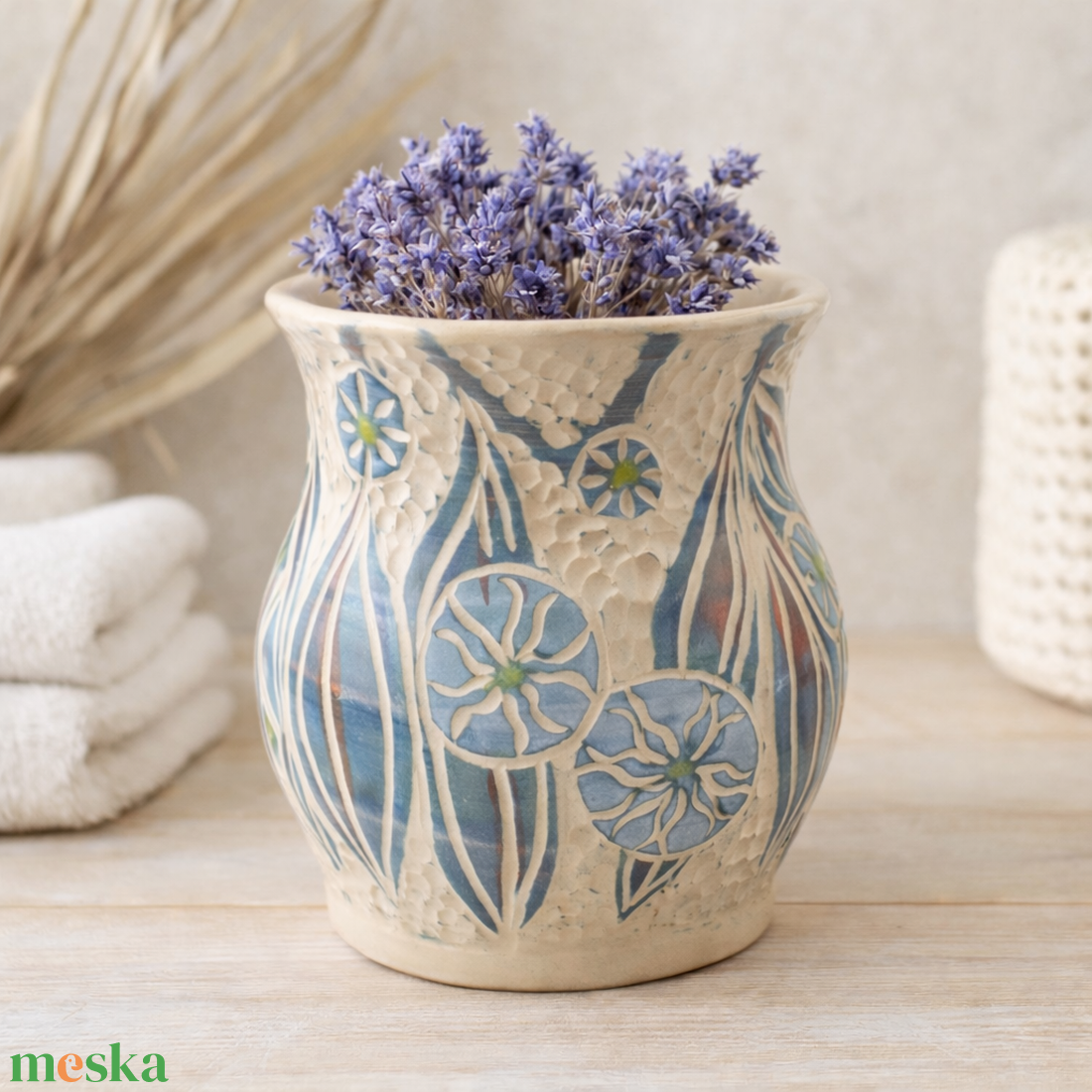 Krámia váza festett és metszett mintával  - otthon & életmód - dekoráció - asztal és polc dekoráció - dekorációs tál, tartó - Meska.hu