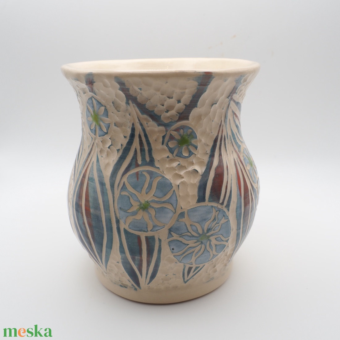 Krámia váza festett és metszett mintával  - otthon & életmód - dekoráció - asztal és polc dekoráció - dekorációs tál, tartó - Meska.hu