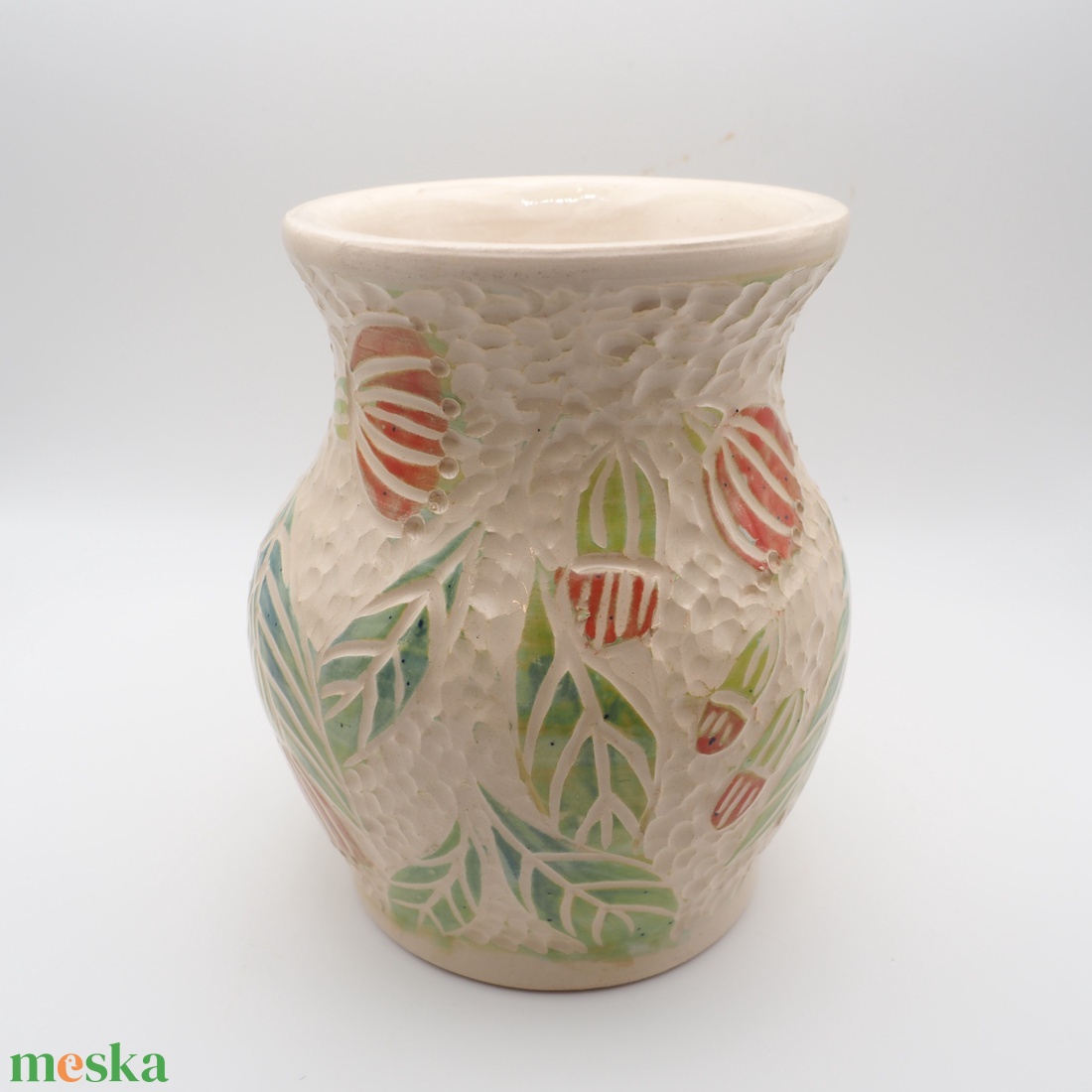 Krámia váza festett és metszett mintával  - otthon & életmód - dekoráció - asztal és polc dekoráció - dekorációs tál, tartó - Meska.hu