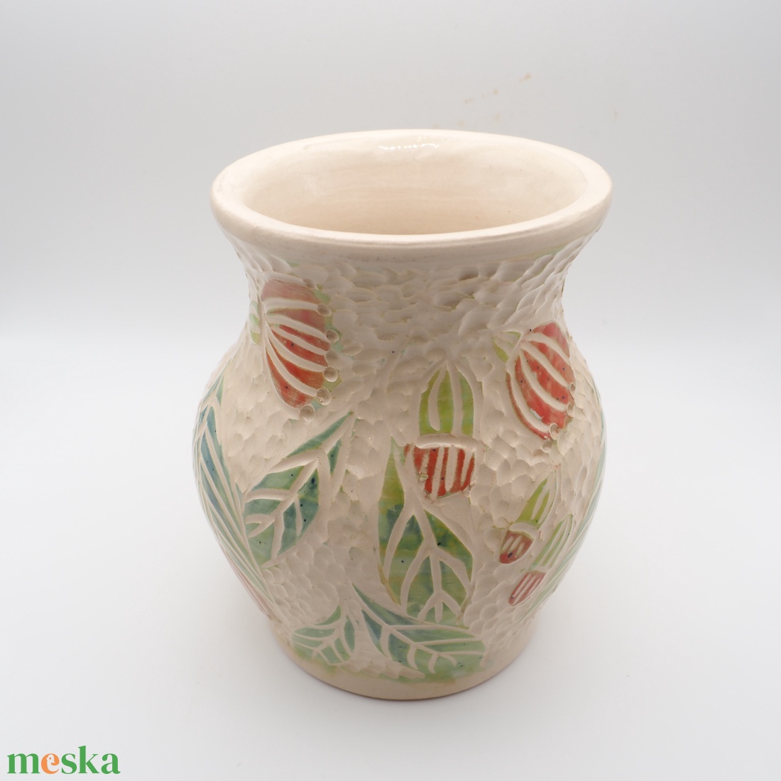 Krámia váza festett és metszett mintával  - otthon & életmód - dekoráció - asztal és polc dekoráció - dekorációs tál, tartó - Meska.hu