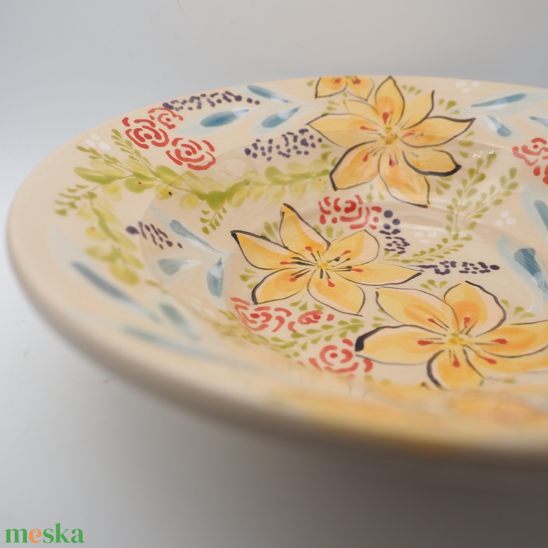 Kerámia mélytányér � narancs virágmintával - otthon & életmód - konyhafelszerelés, tálalás - tálalás - tányér- és poháralátét - Meska.hu