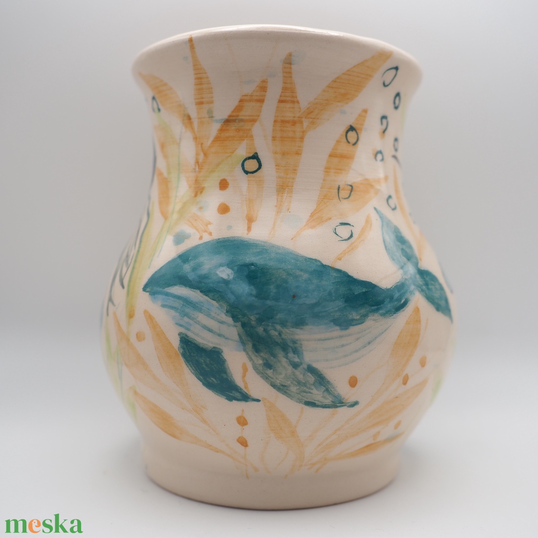 Korongozott, tengeri állatvilággal díszített kerámia váza - otthon & életmód - dekoráció - asztal és polc dekoráció - dekorációs tál, tartó - Meska.hu