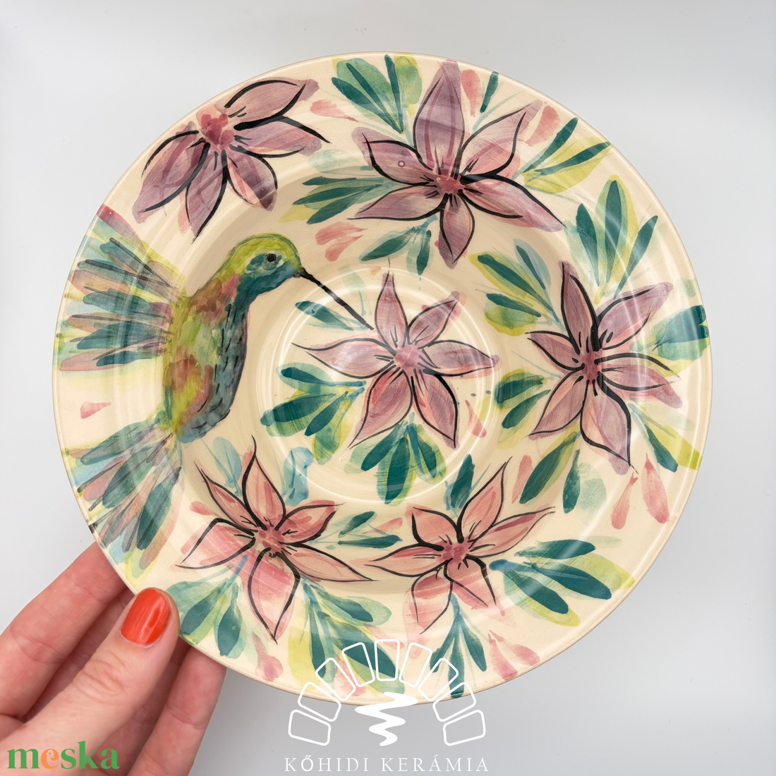 Kerámia tányér � kolibri és virág - otthon & életmód - konyhafelszerelés, tálalás - tálalás - tányér- és poháralátét - Meska.hu