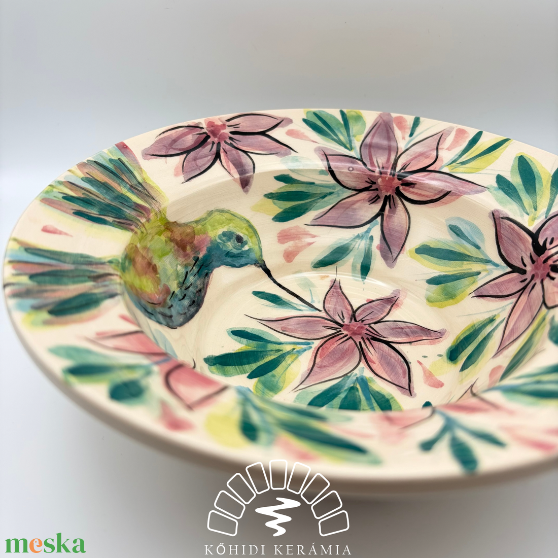 Kerámia tányér � kolibri és virág - otthon & életmód - konyhafelszerelés, tálalás - tálalás - tányér- és poháralátét - Meska.hu