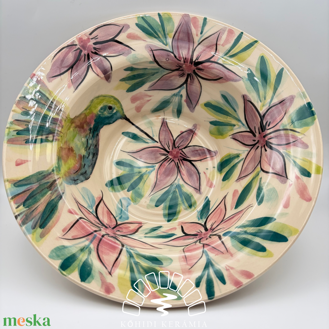 Kerámia tányér � kolibri és virág - otthon & életmód - konyhafelszerelés, tálalás - tálalás - tányér- és poháralátét - Meska.hu
