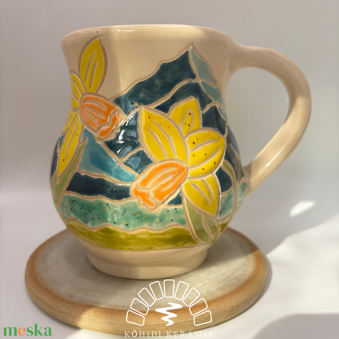 Kerámia bögre nárciszokkal - otthon & életmód - konyhafelszerelés, tálalás - tálalás - bögre & csésze - Meska.hu