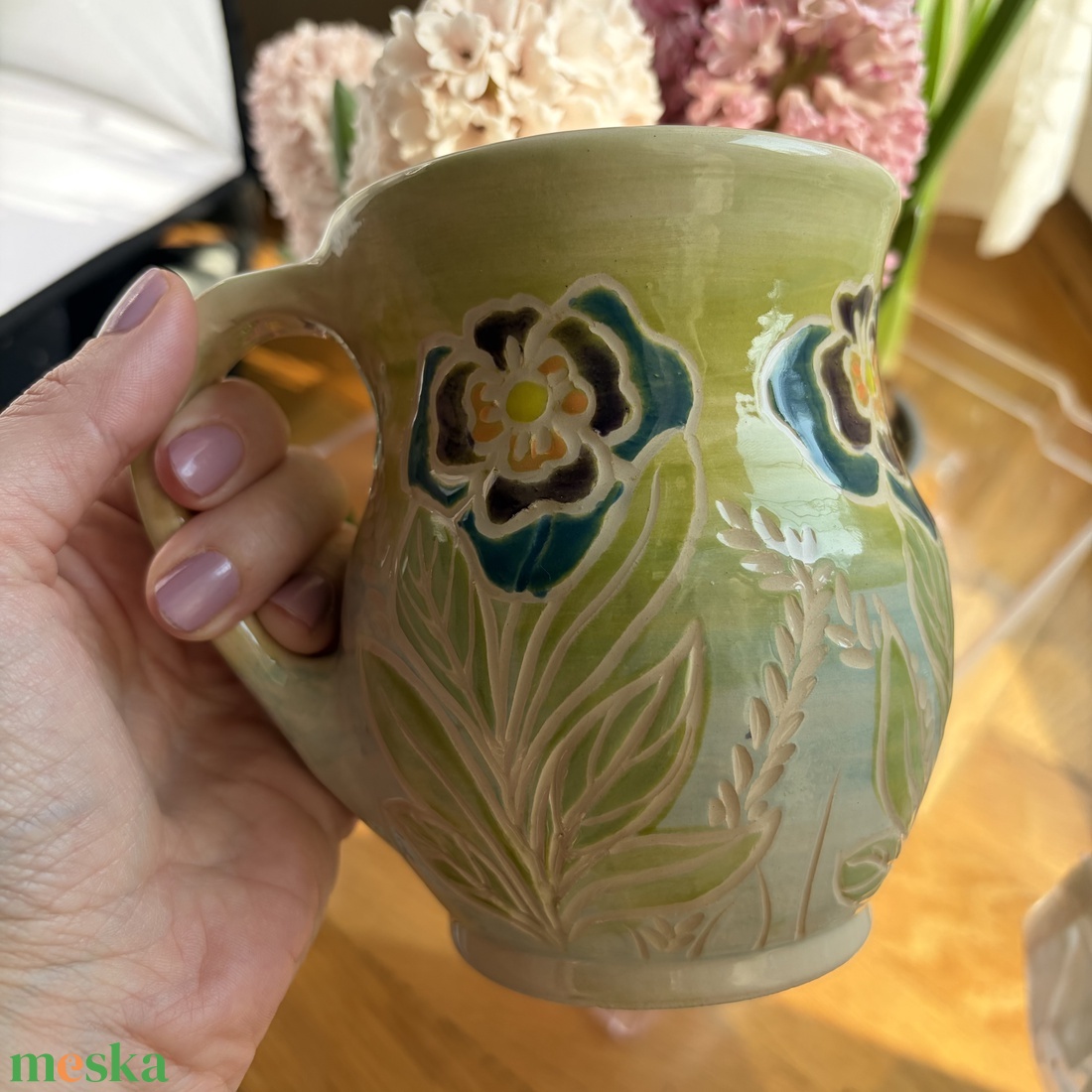 Kerámia bögre ibolya virágokkal - otthon & életmód - konyhafelszerelés, tálalás - tálalás - bögre & csésze - Meska.hu