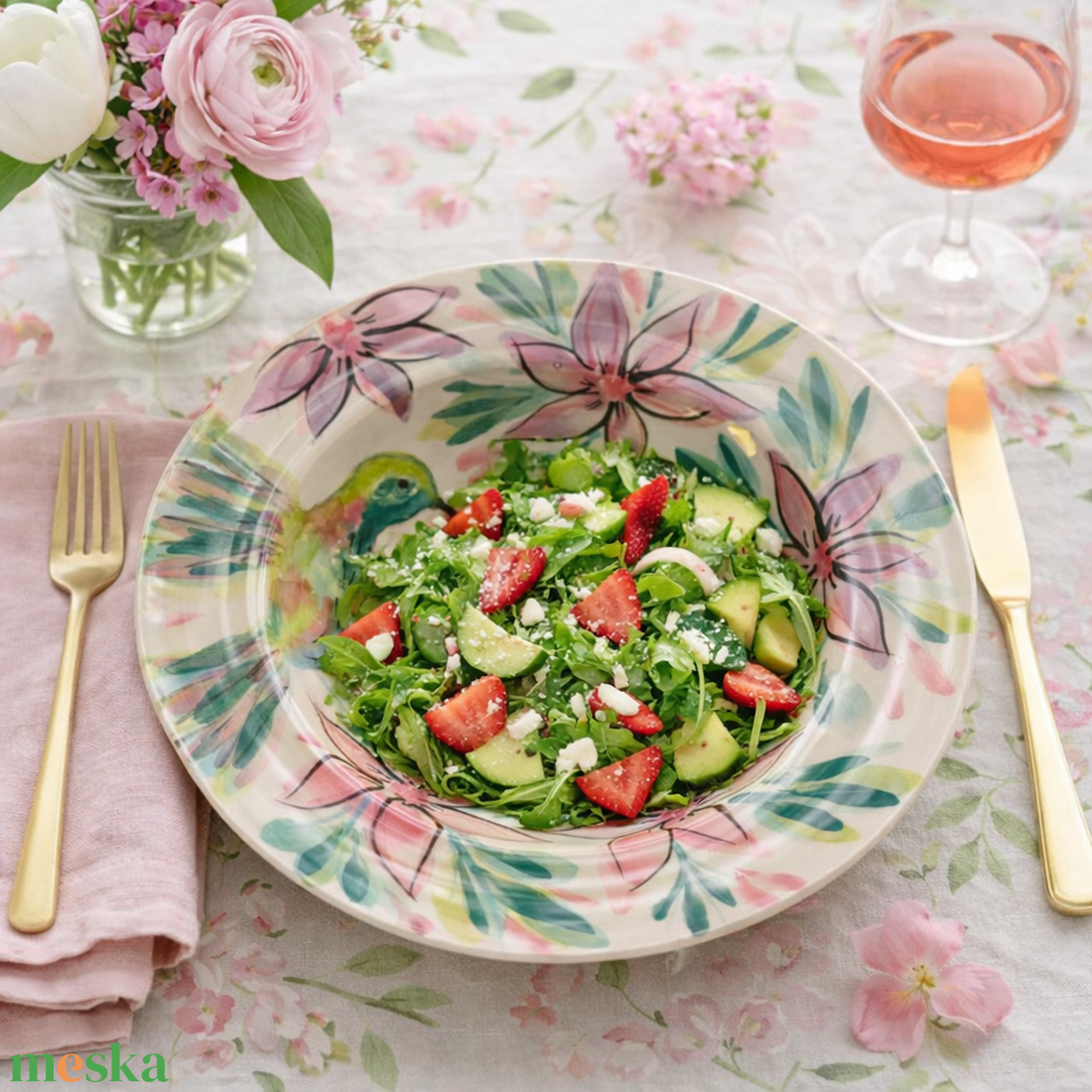 Kerámia tányér � kolibri és virág - otthon & életmód - konyhafelszerelés, tálalás - tálalás - tányér- és poháralátét - Meska.hu