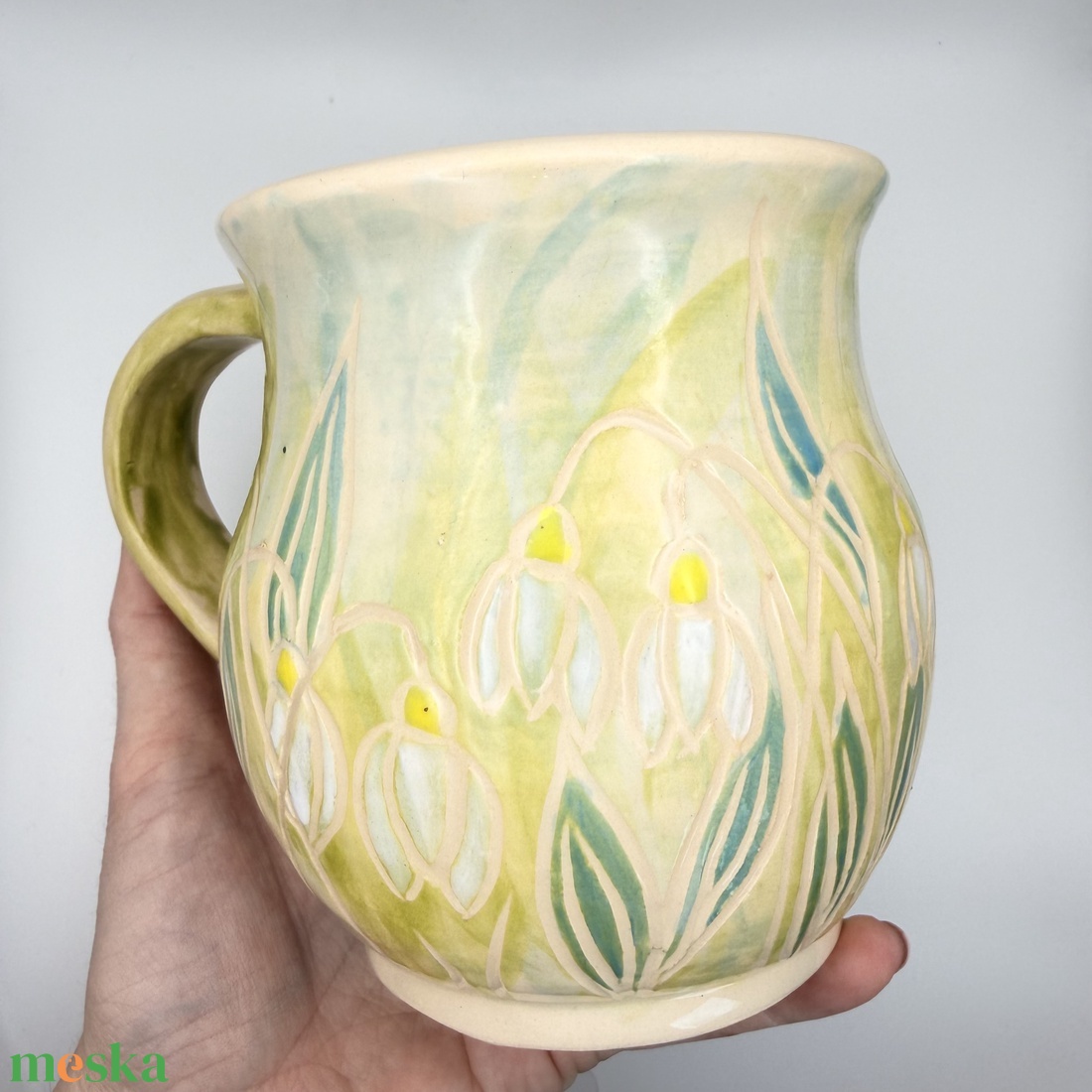 Kerámia bögre hóvirágokkal - otthon & életmód - konyhafelszerelés, tálalás - tálalás - bögre & csésze - Meska.hu