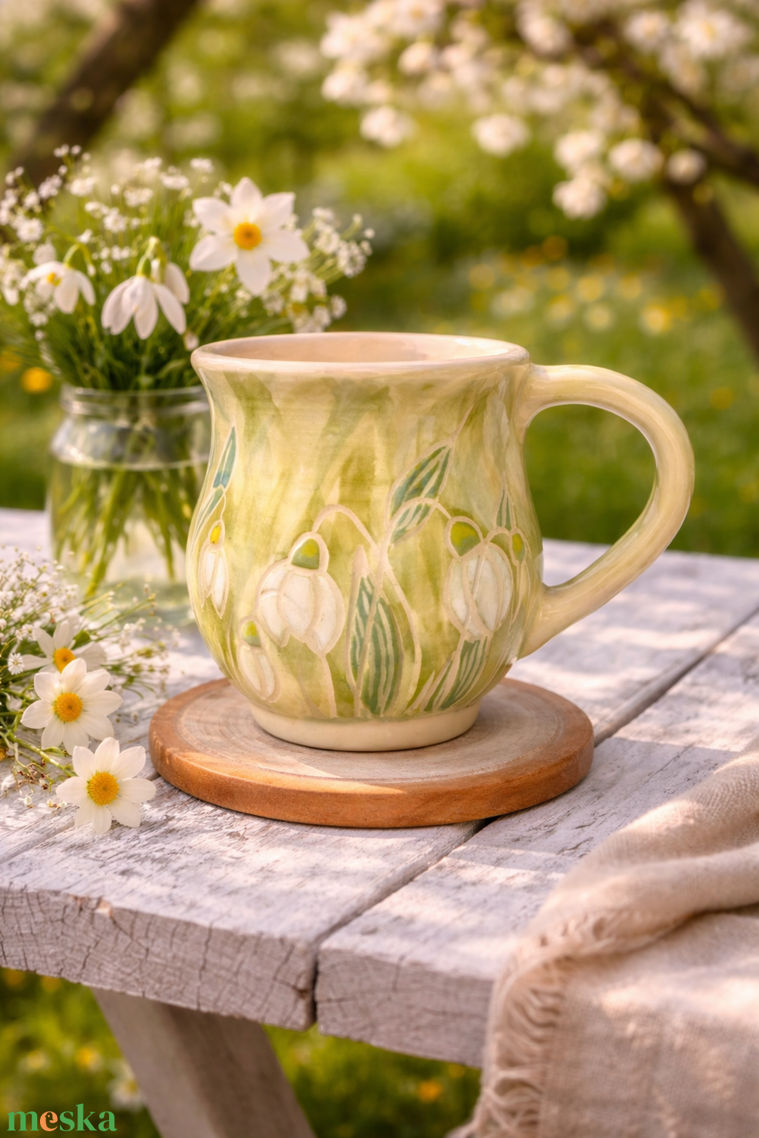 Kerámia bögre hóvirágokkal - otthon & életmód - konyhafelszerelés, tálalás - tálalás - bögre & csésze - Meska.hu